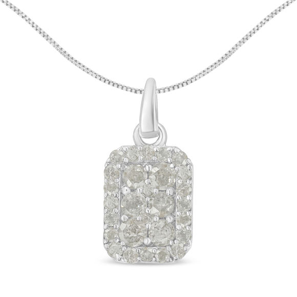 .925 Sterling Silver 1 cttw Diamond Block Pendant Necklace (I-J I3-Promo)